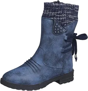 Lausiuoe Womens Boots Knee High Wide Calf Cowboy Boots Pull-On Chunky Heel Cowgirl Western Fashion Retro Classic Booties