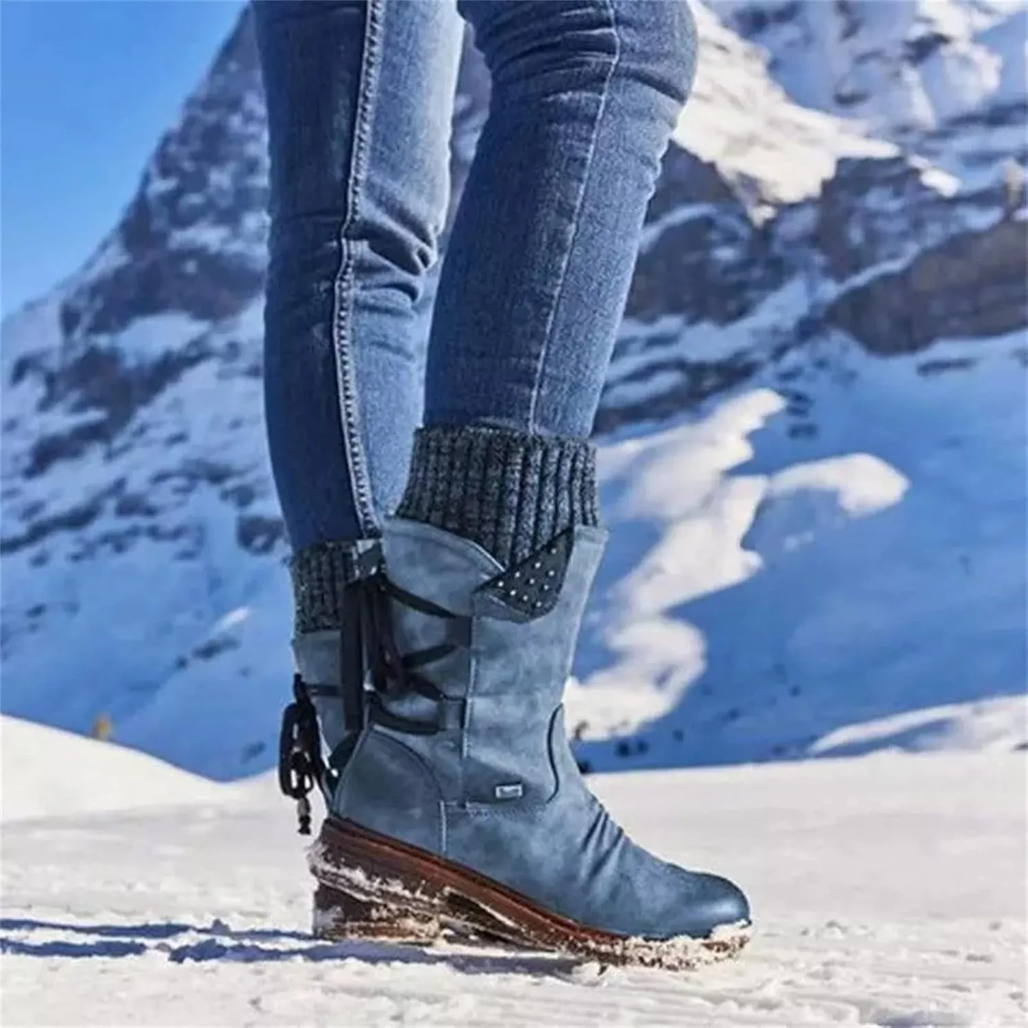 Lausiuoe Womens Boots Knee High Wide Calf Cowboy Boots Pull-On Chunky Heel Cowgirl Western Fashion Retro Classic Booties