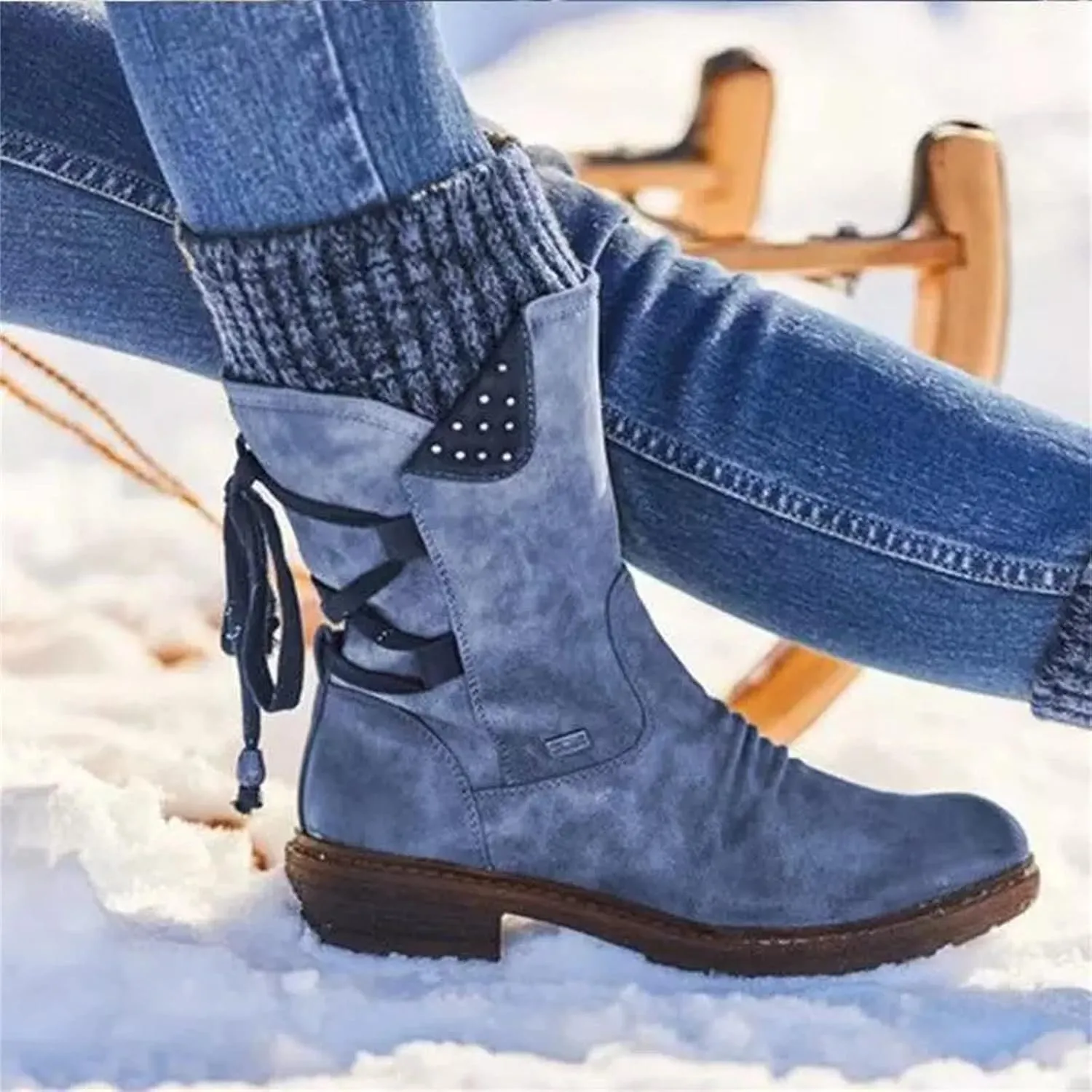 Lausiuoe Womens Boots Knee High Wide Calf Cowboy Boots Pull-On Chunky Heel Cowgirl Western Fashion Retro Classic Booties