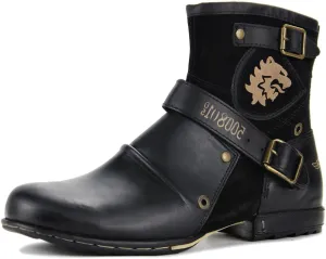 Leather Casual Motorcycle Combat Hiking Dress Ankle Boots for Men with Side Zipper