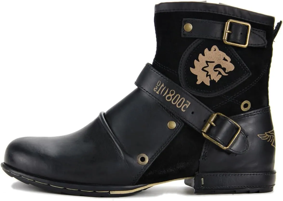 Leather Casual Motorcycle Combat Hiking Dress Ankle Boots for Men with Side Zipper