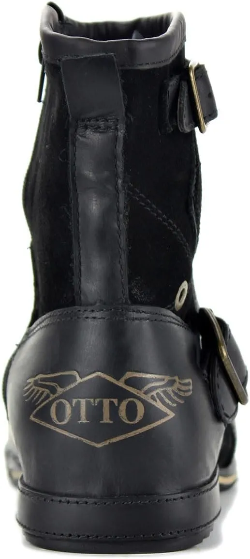 Leather Casual Motorcycle Combat Hiking Dress Ankle Boots for Men with Side Zipper