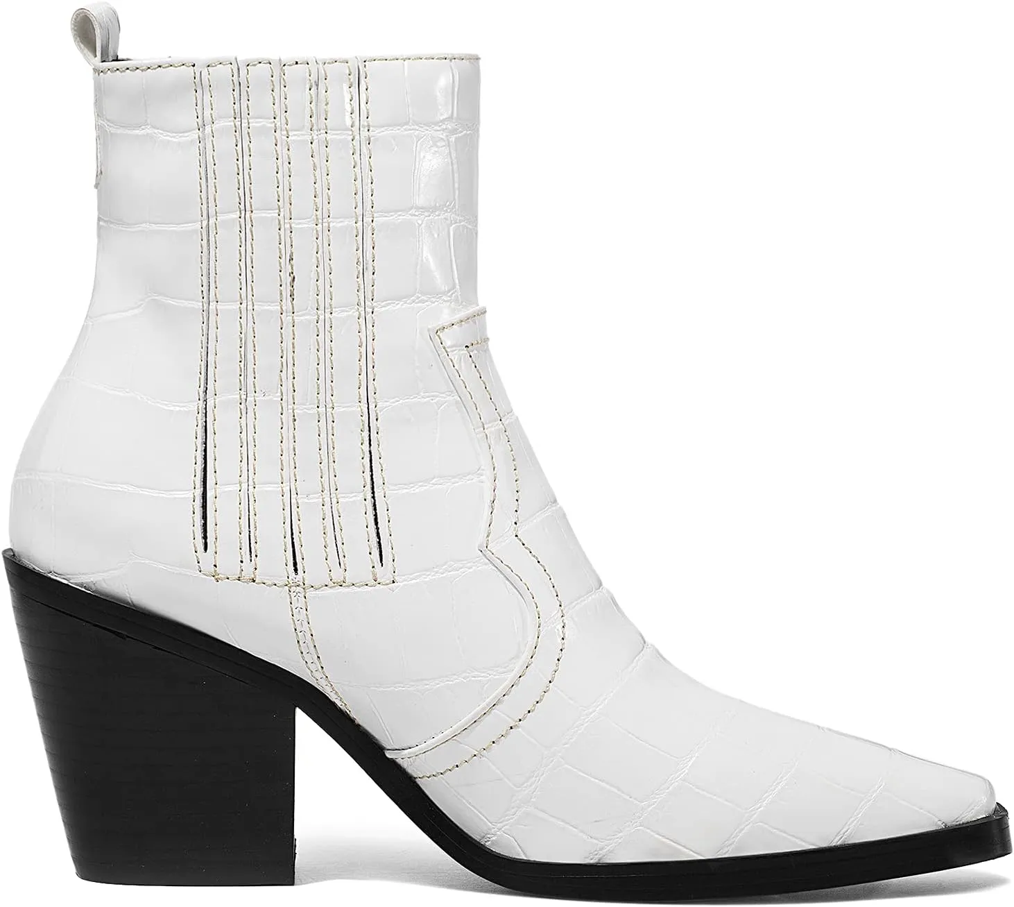 LEHOOR Chunky Stacked Heel Western Cowboy Boots for Women Crocodile Square Toe Pull On Cowgirl Boots Booties Embroidered Matte Leather Low Heel Combat Booties Vintage Dressy Fashion Casual 4-11 M US