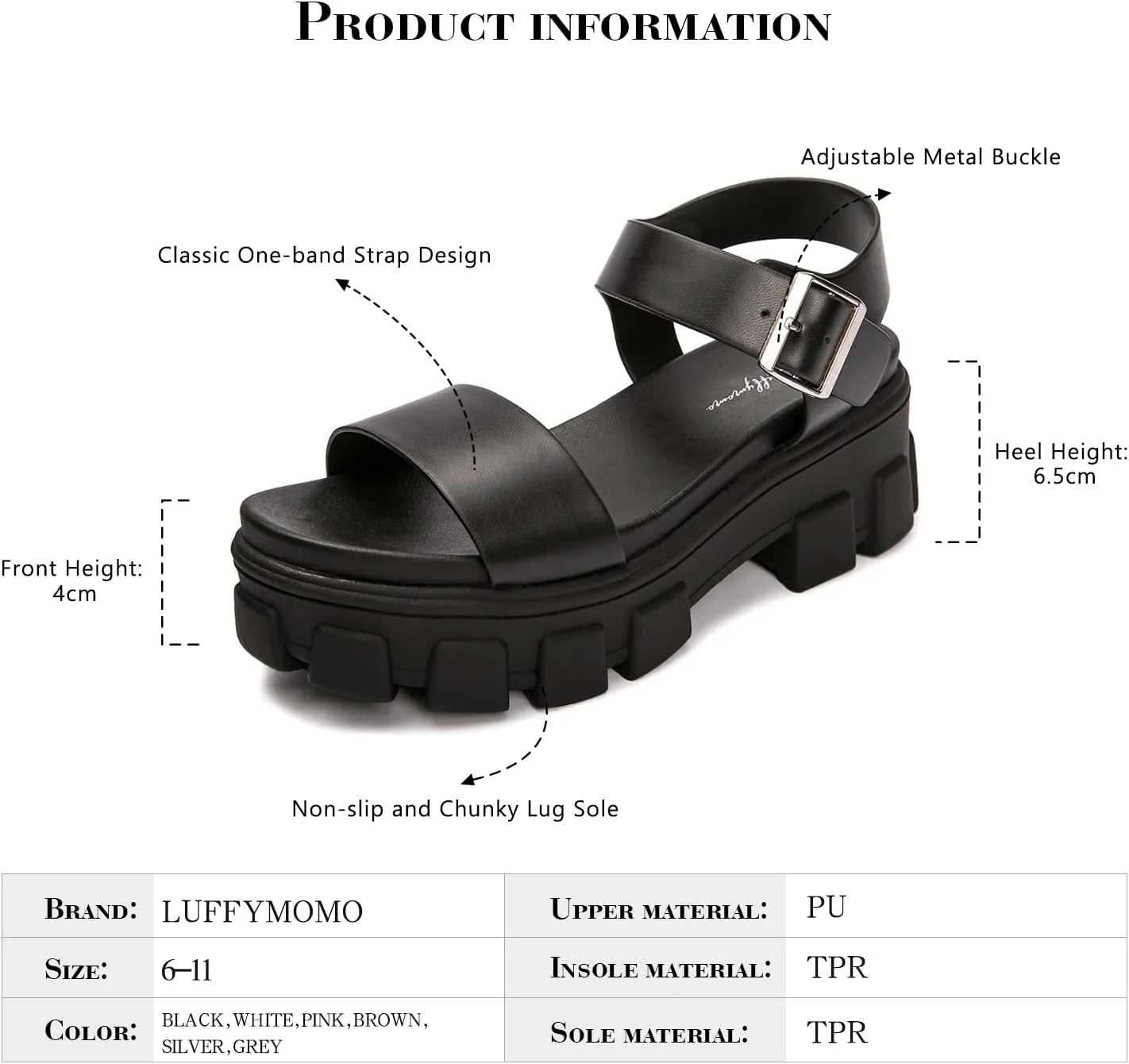 Luffymomo Women's Platform Wedge Sandals Lug Sole Sandals Adjustable Ankle Strap Chunky Heels