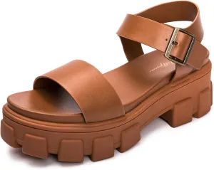 Luffymomo Women's Platform Wedge Sandals Lug Sole Sandals Adjustable Ankle Strap Chunky Heels