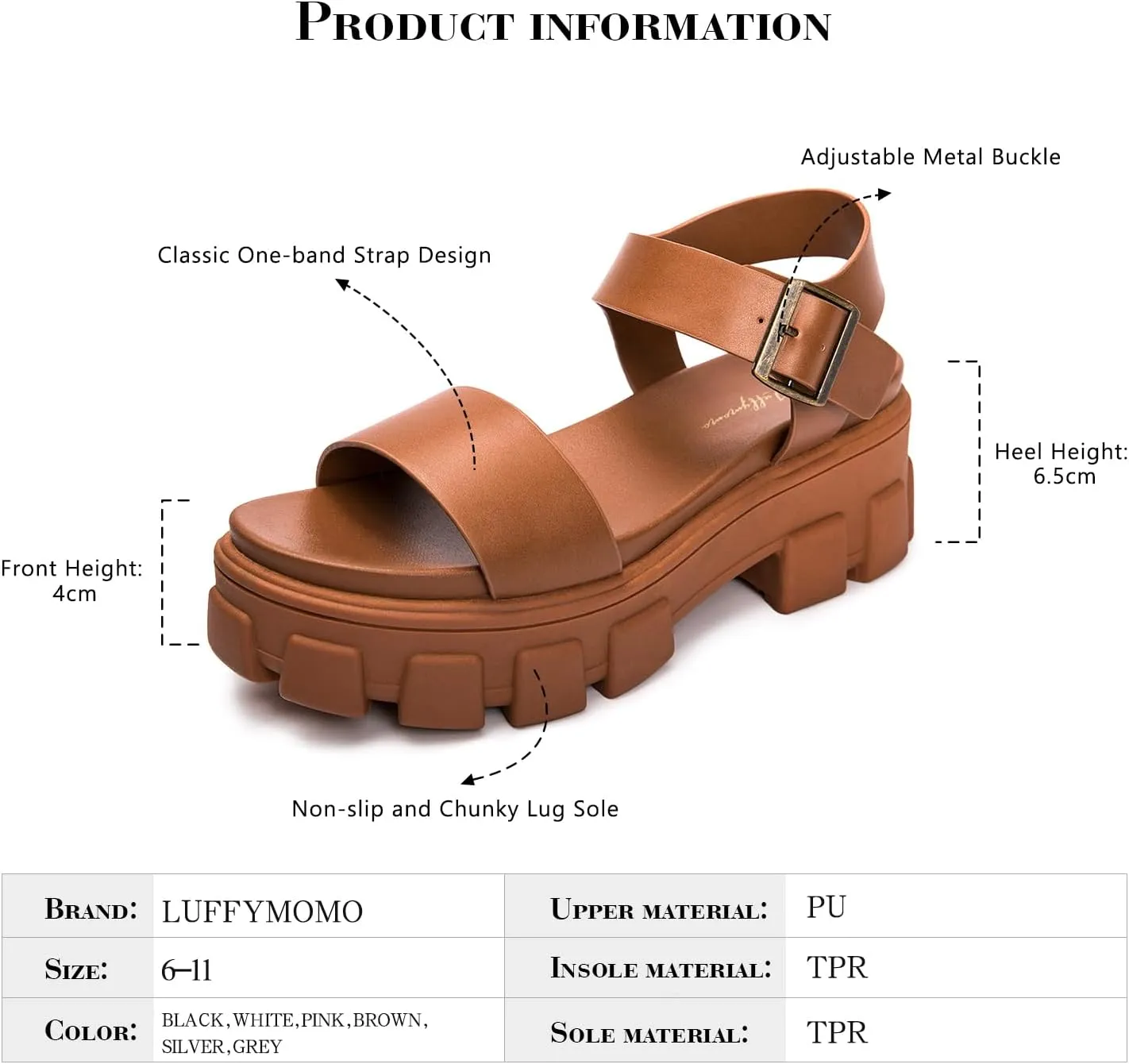 Luffymomo Women's Platform Wedge Sandals Lug Sole Sandals Adjustable Ankle Strap Chunky Heels