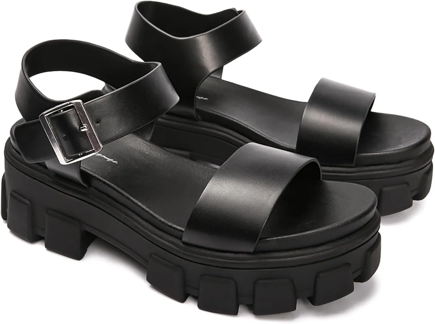 Luffymomo Women's Platform Wedge Sandals Lug Sole Sandals Adjustable Ankle Strap Chunky Heels