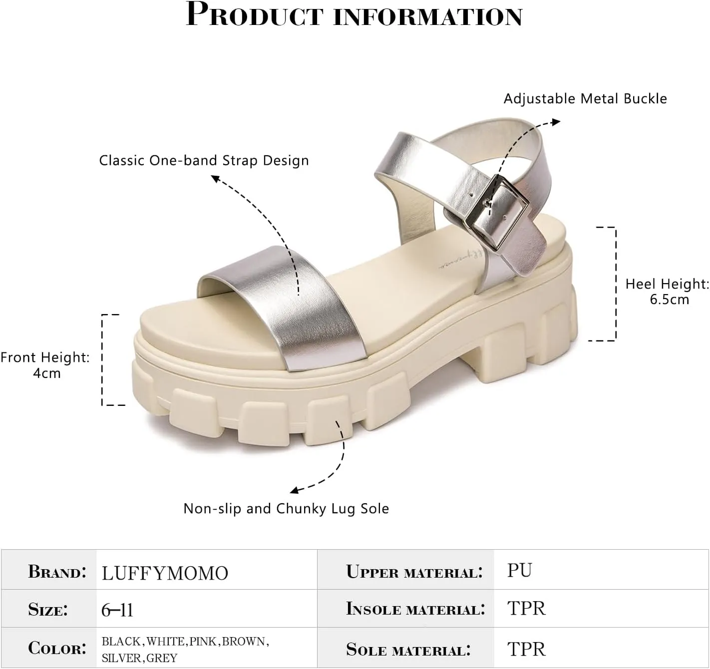Luffymomo Women's Platform Wedge Sandals Lug Sole Sandals Adjustable Ankle Strap Chunky Heels