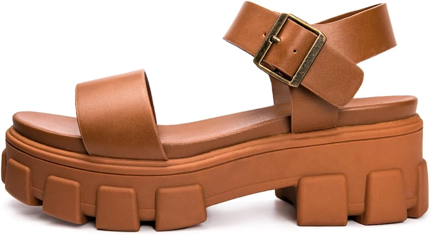 Luffymomo Women's Platform Wedge Sandals Lug Sole Sandals Adjustable Ankle Strap Chunky Heels