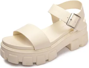 Luffymomo Women's Platform Wedge Sandals Lug Sole Sandals Adjustable Ankle Strap Chunky Heels