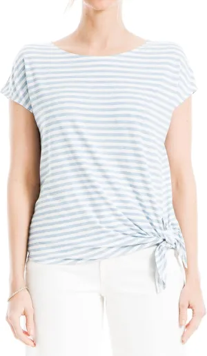 Max Studio Women's Spring 2023 Fashion Everyday Solid Short Sleeve Side Tie Knit Top