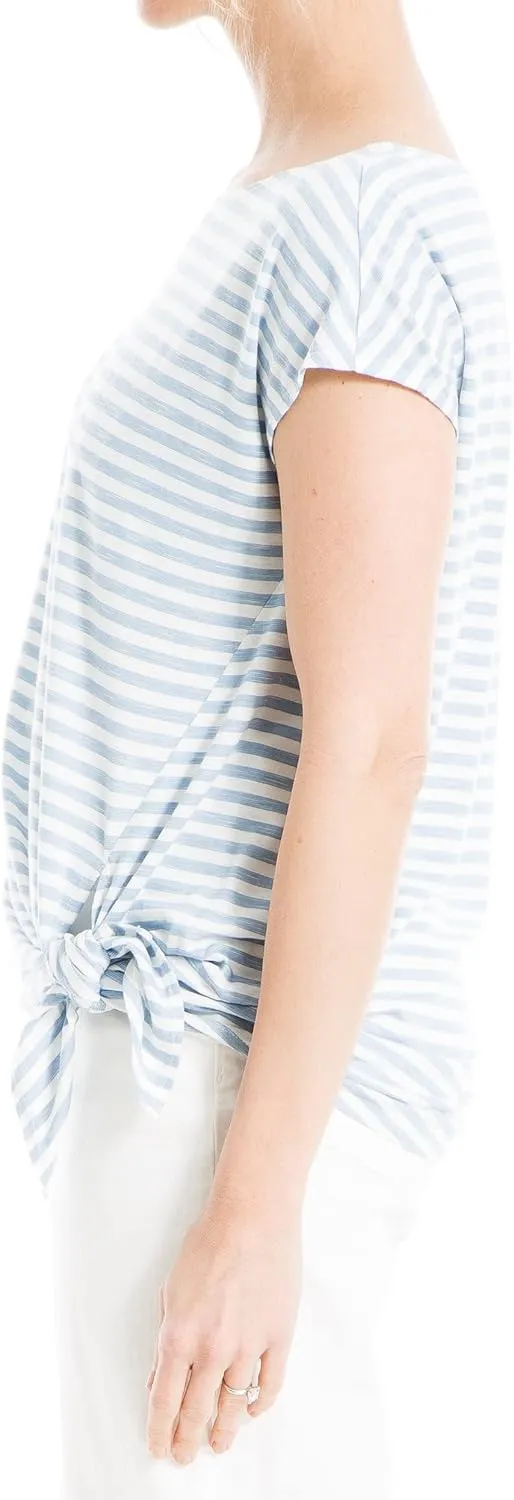 Max Studio Women's Spring 2023 Fashion Everyday Solid Short Sleeve Side Tie Knit Top