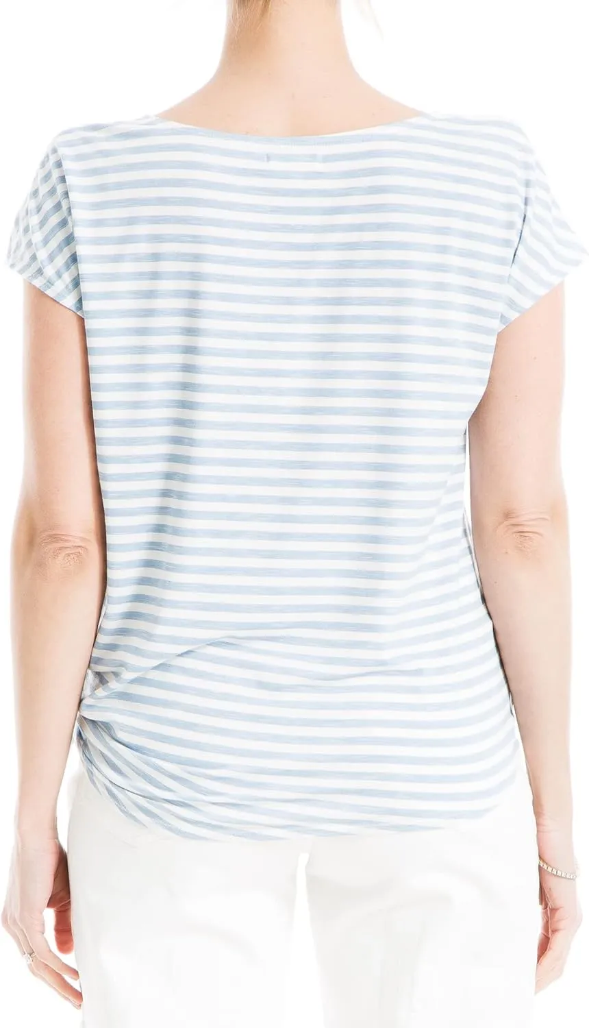 Max Studio Women's Spring 2023 Fashion Everyday Solid Short Sleeve Side Tie Knit Top