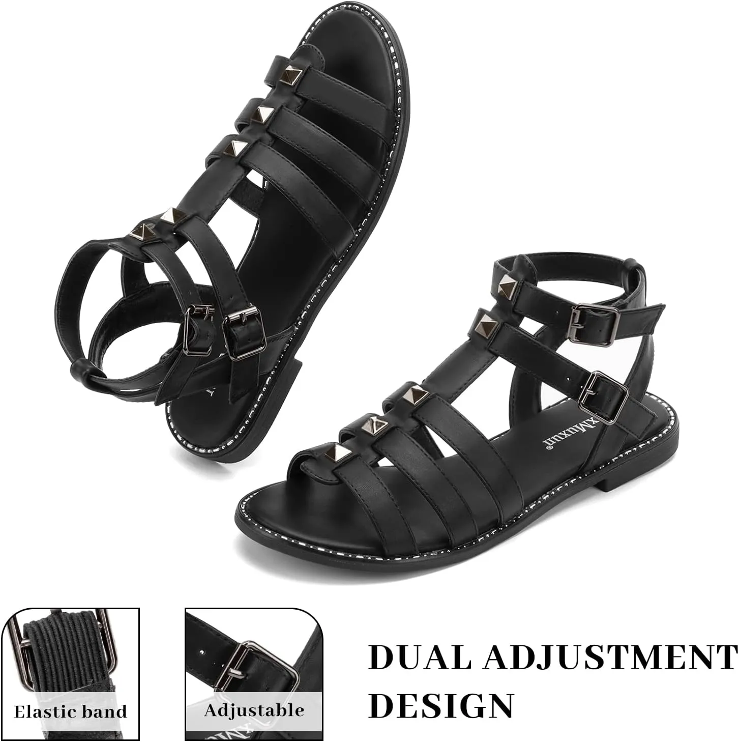 MaxMuxun Gladiator Sandals For Women Flat Ankle Strap Open Toe Strappy Summer Sandals With Studs