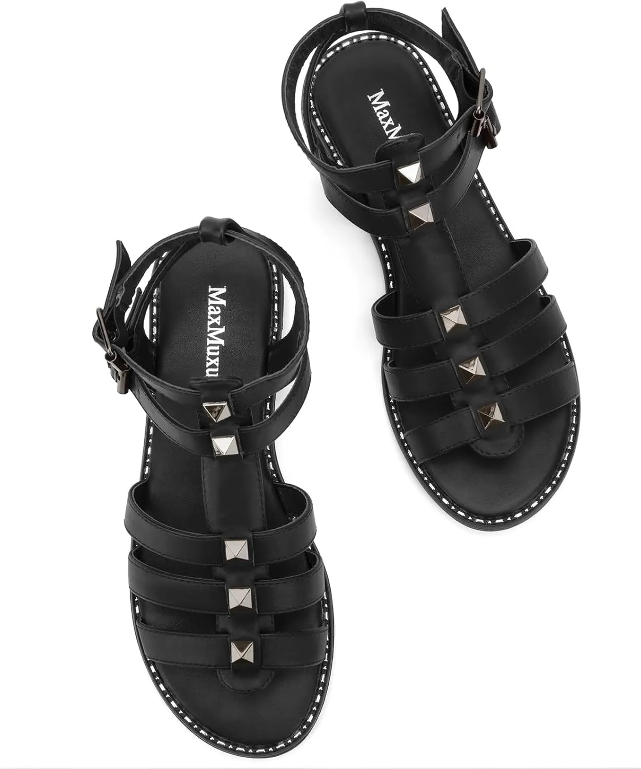 MaxMuxun Gladiator Sandals For Women Flat Ankle Strap Open Toe Strappy Summer Sandals With Studs