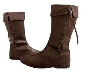 medieval boots Leather lace-up boots Long brown leather boots Lace fasten boots Medieval costume footwear Renaissance fair boots Custom leather boots (US 9, BROWN)