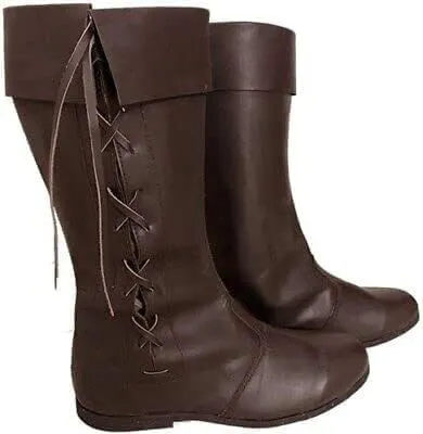 medieval boots Leather lace-up boots Long brown leather boots Lace fasten boots Medieval costume footwear Renaissance fair boots Custom leather boots (US 9, BROWN)