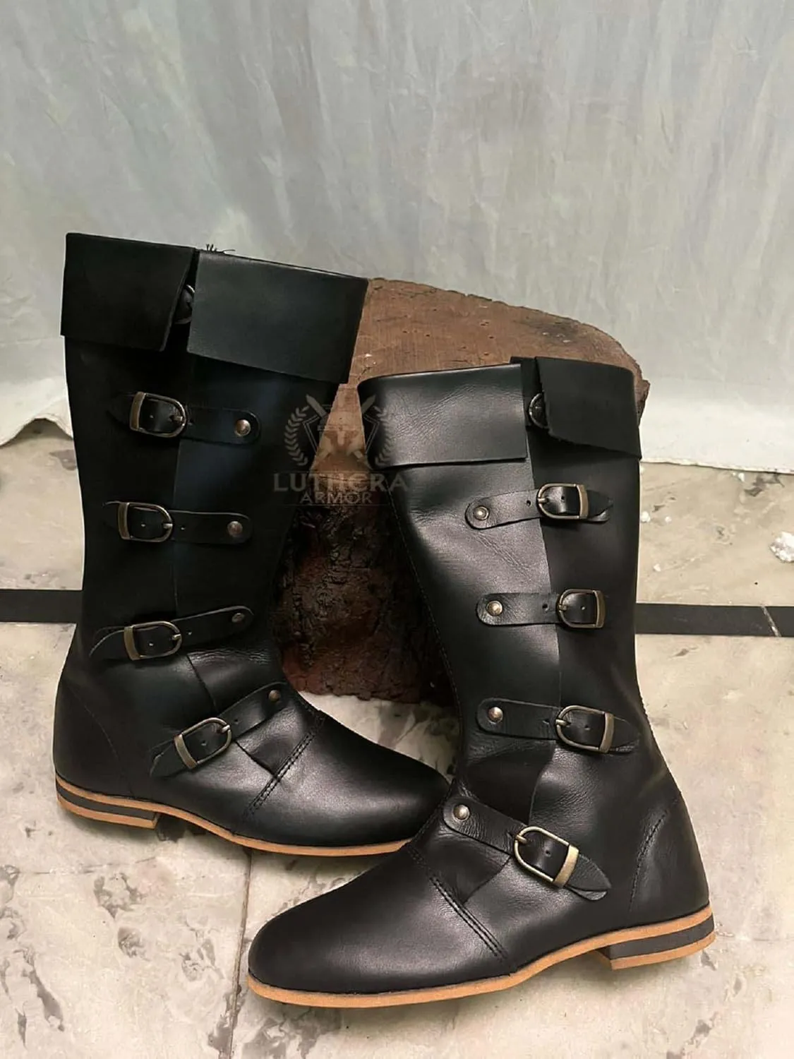 Medieval Leather Boots Caribbean Pirate Costume Boots Renaissance Inspired Loafer Boots for Adults