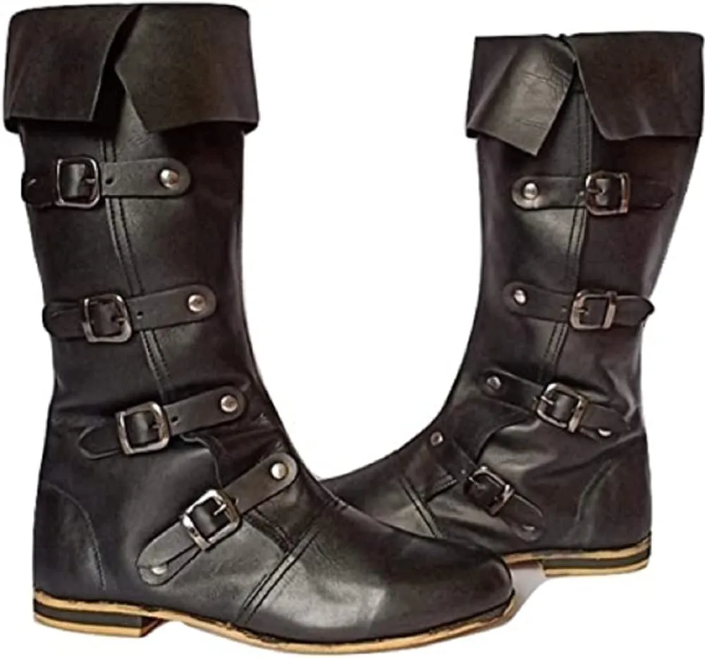 Medieval Leather Boots RENAISSANCE | Viking Pirate Boots Mans Brown/Black Long Shoes | Medieval leather boots