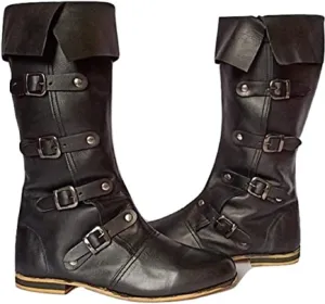 Medieval Leather Boots RENAISSANCE | Viking Pirate Boots Mans Brown/Black Long Shoes | Medieval leather boots