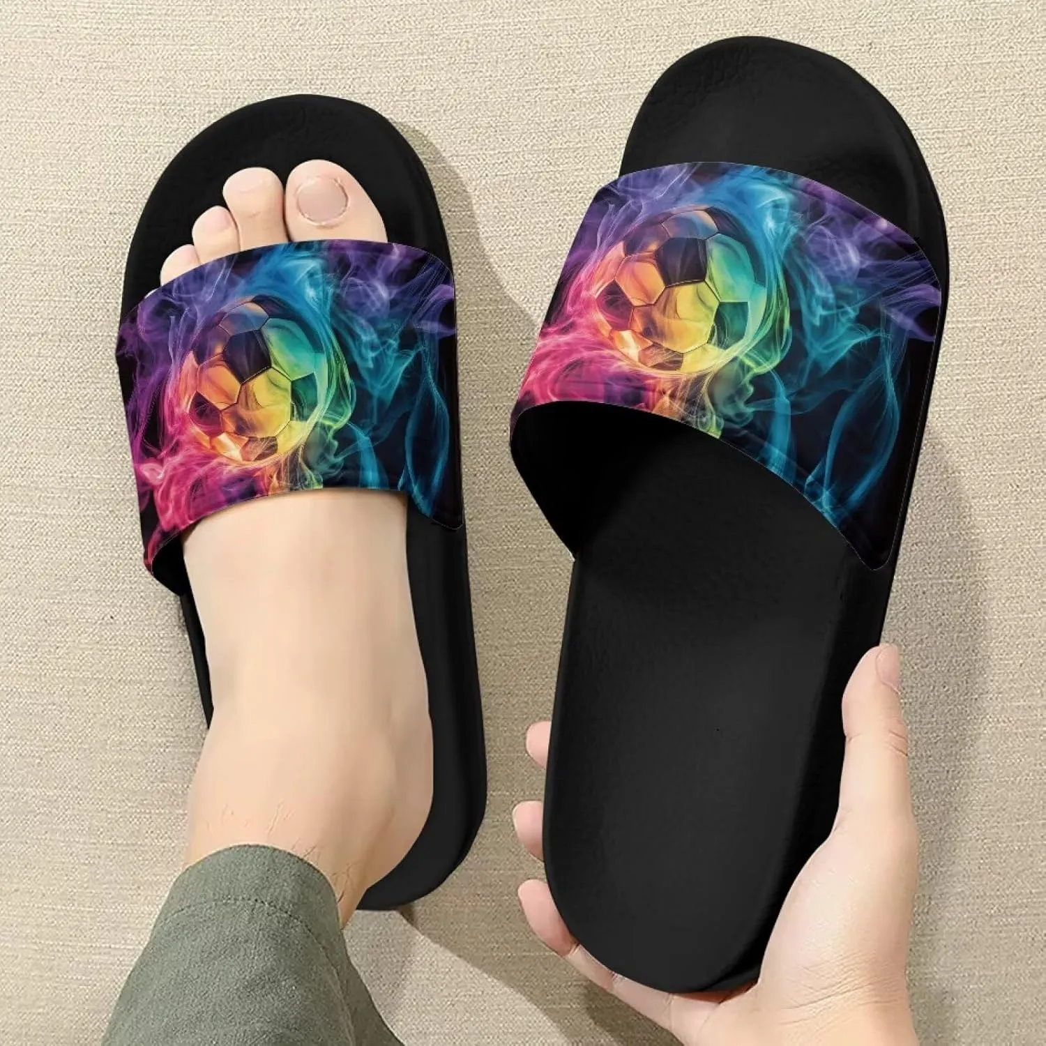 Men House Sandals Summer Non Slip Beach Pool Party Sandals Shoes Lightweight Indoor Outdoor Slipper Black Sole Size 5-14