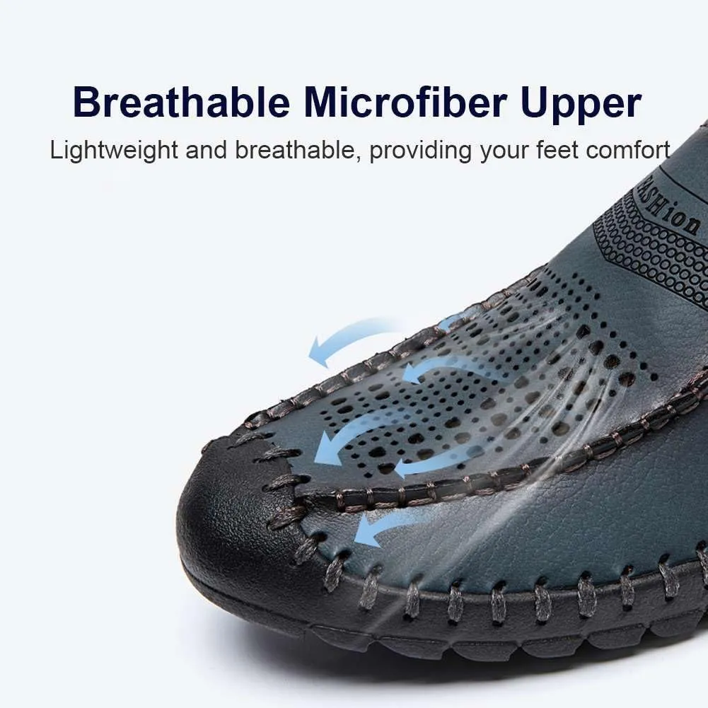 Men's Breathable Perforated Loafers Hand-Stitched Soft Sole Casual Shoes Slip-on Driving Moccasins for Men