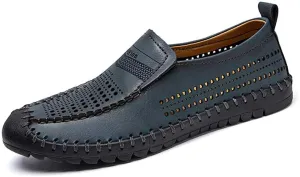 Men's Breathable Perforated Loafers Hand-Stitched Soft Sole Casual Shoes Slip-on Driving Moccasins for Men