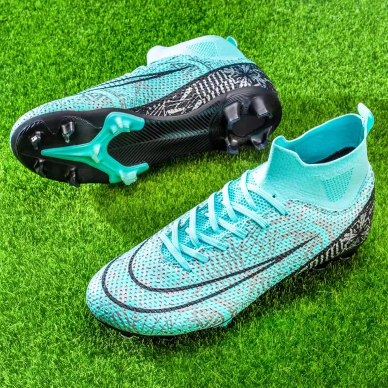 Men’s Breathable Soccer Boots Football Shoes Cleats Spike Shoes FG Sneaker Comfortable Adults Athletic Outdoor Indoor Baseball Competition Training