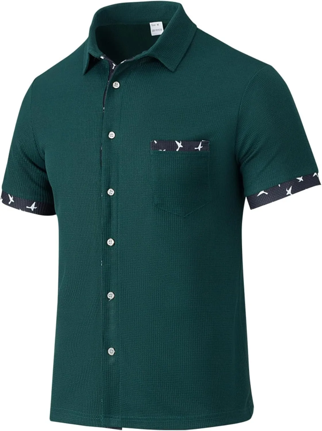 Men's Button Down Shirts Summer Short Sleeve Hawaiian Shirts Business Casual Shirts Wrinkle Free Waffle Shirts