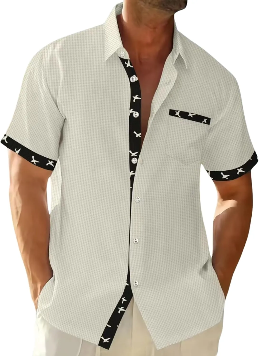 Men's Button Down Shirts Summer Short Sleeve Hawaiian Shirts Business Casual Shirts Wrinkle Free Waffle Shirts