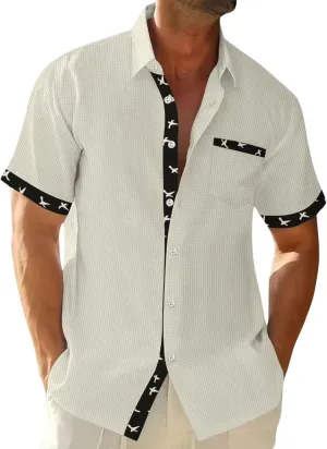 Men's Button Down Shirts Summer Short Sleeve Hawaiian Shirts Business Casual Shirts Wrinkle Free Waffle Shirts