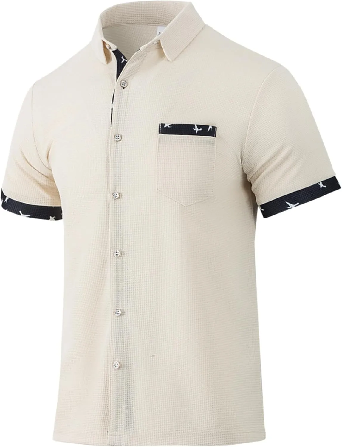 Men's Button Down Shirts Summer Short Sleeve Hawaiian Shirts Business Casual Shirts Wrinkle Free Waffle Shirts