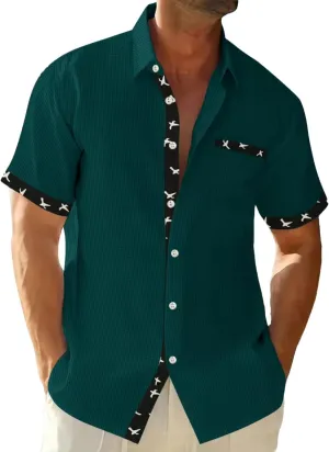 Men's Button Down Shirts Summer Short Sleeve Hawaiian Shirts Business Casual Shirts Wrinkle Free Waffle Shirts