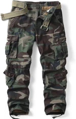 Men's Camo BDU Cargo Tactical Ripstop Casual Lightweight Baggy Combat 100% Cotton Pants with 8 Pockets(No Belt)