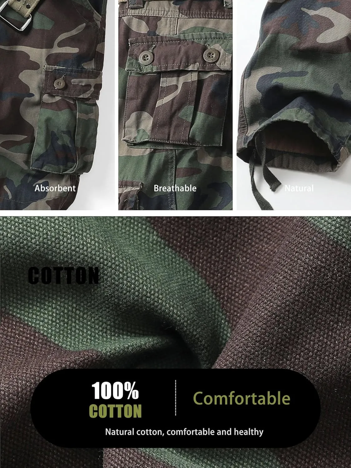 Men's Camo BDU Cargo Tactical Ripstop Casual Lightweight Baggy Combat 100% Cotton Pants with 8 Pockets(No Belt)