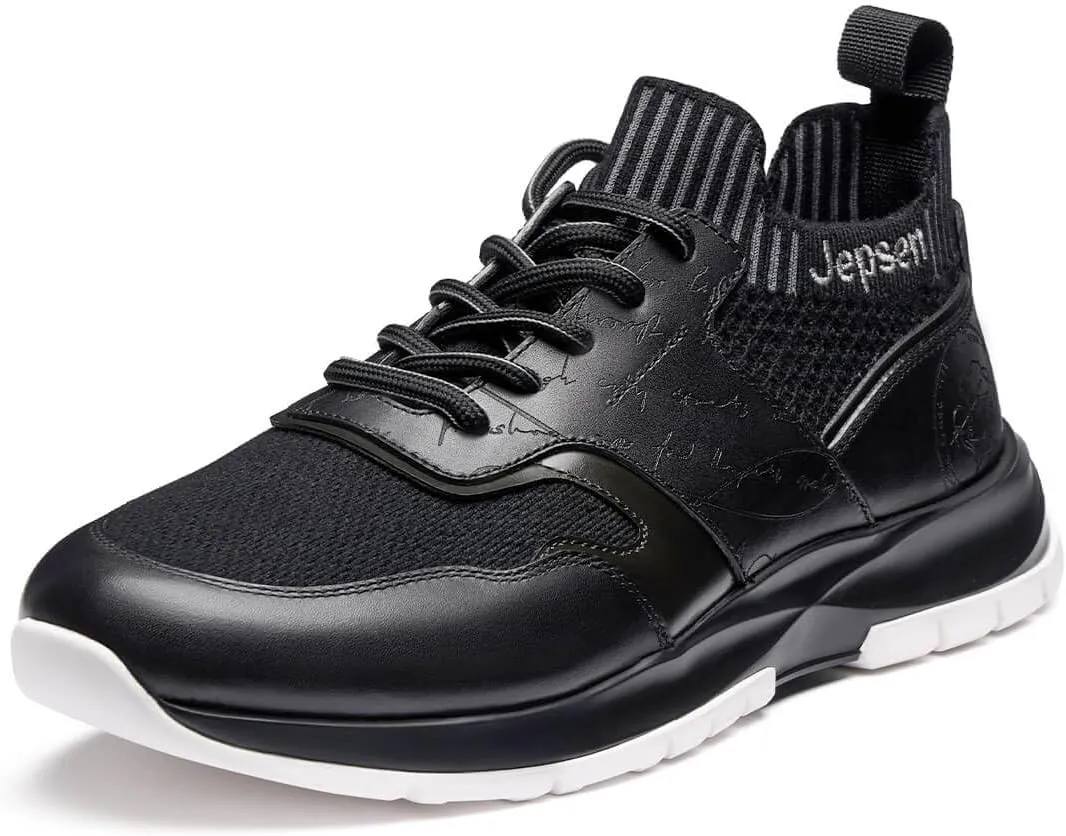 Men's Casual Dress Sneakers Breathable Leather Wool Knit Business Walking Shoes Comfortable Lightweight Lace Up Running Shoes