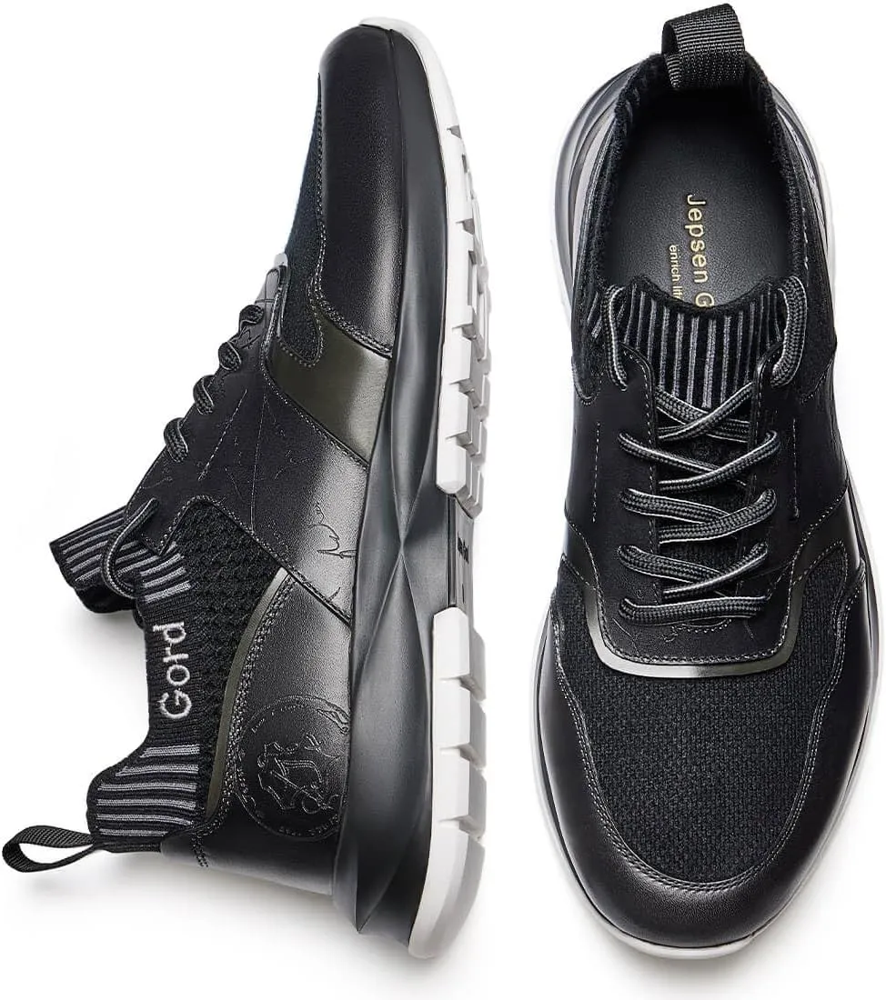 Men's Casual Dress Sneakers Breathable Leather Wool Knit Business Walking Shoes Comfortable Lightweight Lace Up Running Shoes