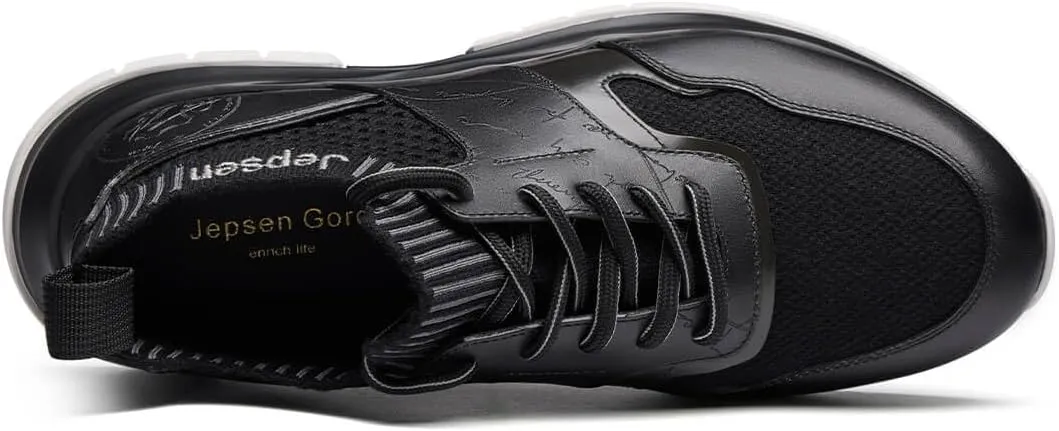 Men's Casual Dress Sneakers Breathable Leather Wool Knit Business Walking Shoes Comfortable Lightweight Lace Up Running Shoes