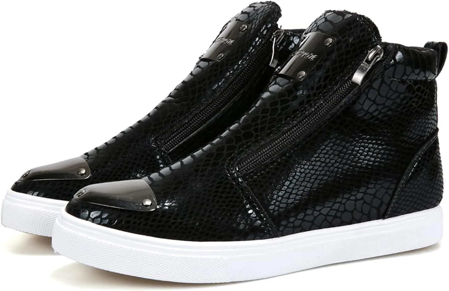 Mens Casual Side Zippper Motorcycle Boots Classic Combat Ankle Boots Snake Print High Top Board Shoes
