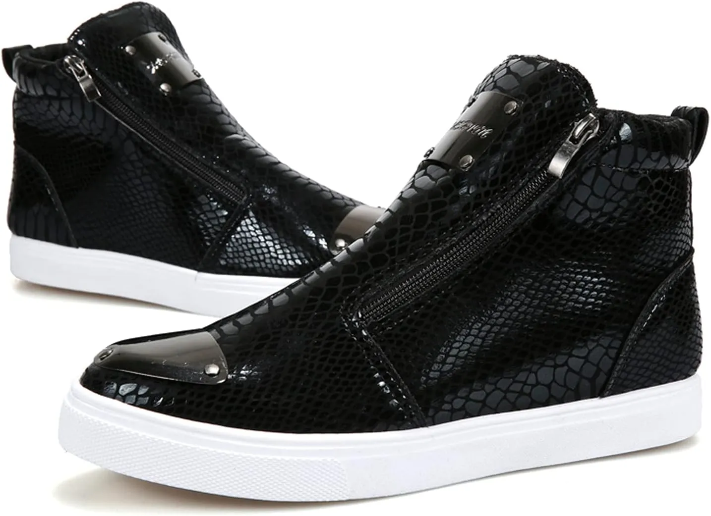 Mens Casual Side Zippper Motorcycle Boots Classic Combat Ankle Boots Snake Print High Top Board Shoes