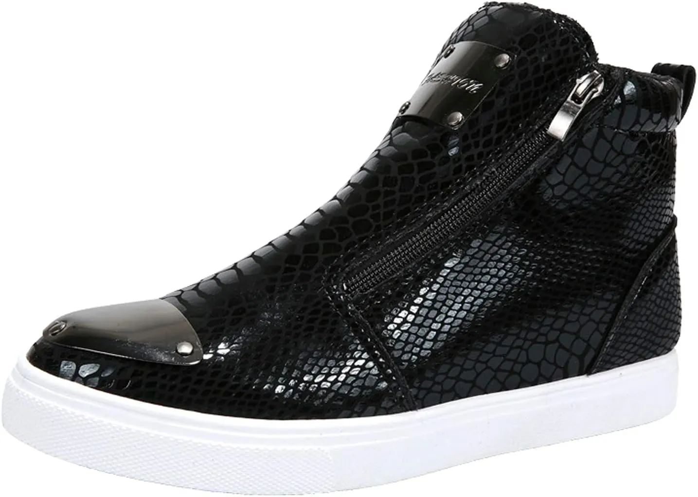 Mens Casual Side Zippper Motorcycle Boots Classic Combat Ankle Boots Snake Print High Top Board Shoes