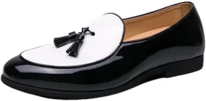 Men’s Casual Slip-On Shoes with Tassel, Two-Tone Leather Loafers, Business & Fashion All-Match Flats for Outdoor Driving