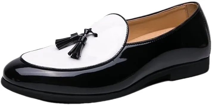 Men’s Casual Slip-On Shoes with Tassel, Two-Tone Leather Loafers, Business & Fashion All-Match Flats for Outdoor Driving