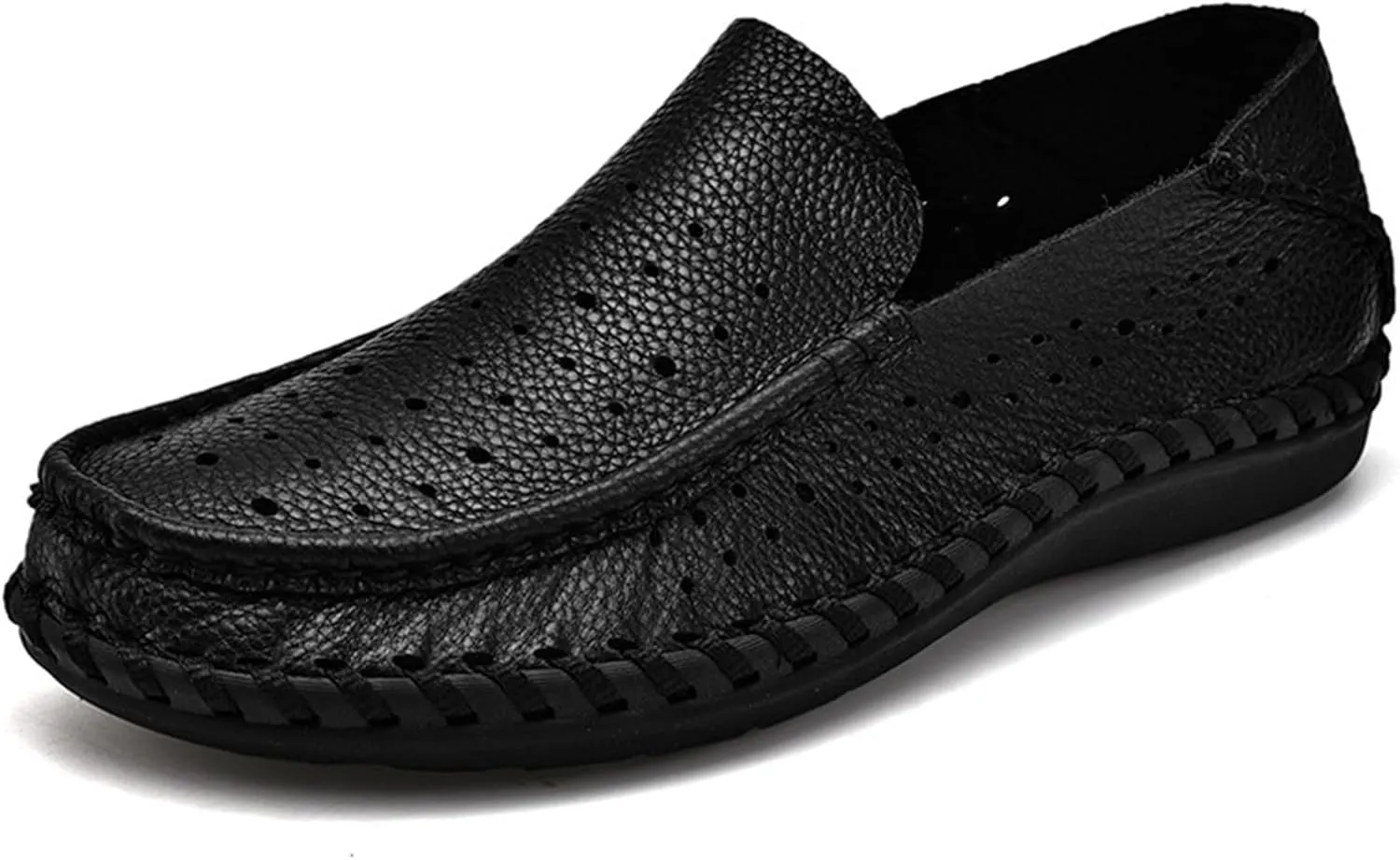 Men's Leather Hollow Flat Penny Loafers, Comfortable Round Wide Toe Soft-Soled Anti-Slip Slip-On Driving Moccasins, Work Business Walking Shoes