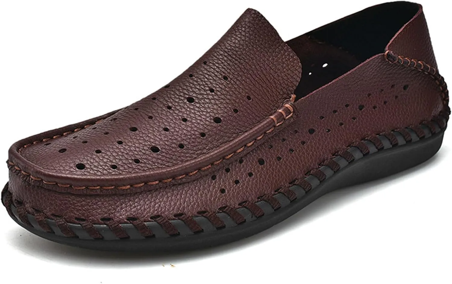 Men's Leather Hollow Flat Penny Loafers, Comfortable Round Wide Toe Soft-Soled Anti-Slip Slip-On Driving Moccasins, Work Business Walking Shoes
