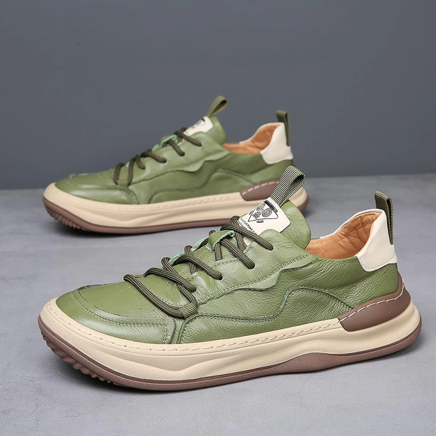Men's Leather Shoes Low Top Fashion Sneakers Lace-Up Lightweight Casual Dress Walking Shoes