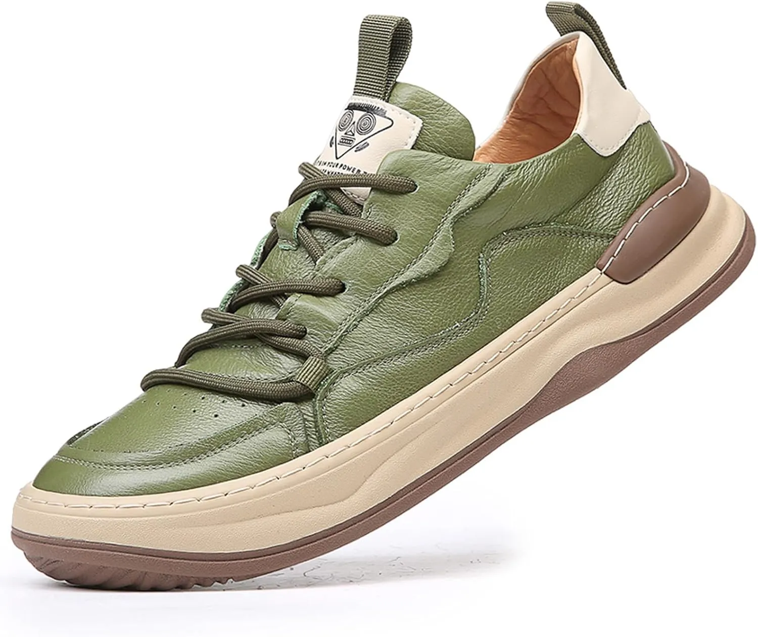 Men's Leather Shoes Low Top Fashion Sneakers Lace-Up Lightweight Casual Dress Walking Shoes