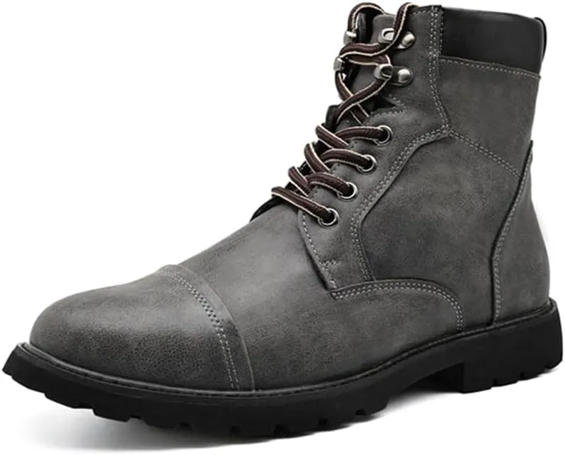 Men's Motorcycle Boots Black Platform Lace Up Combat Boots PU Leather Dress Boot for Business Casual
