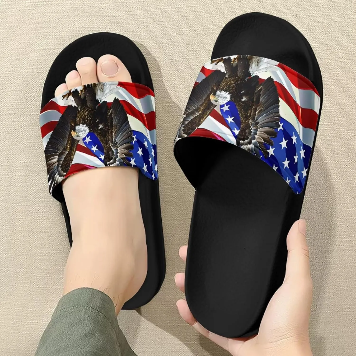 Mens Pillow House Slide Sandals Non-Slip Black Bath Sandals Wide Width EVA Flat Shoes Quick Drying Peep Toe Slippers Beach Dress Shoes