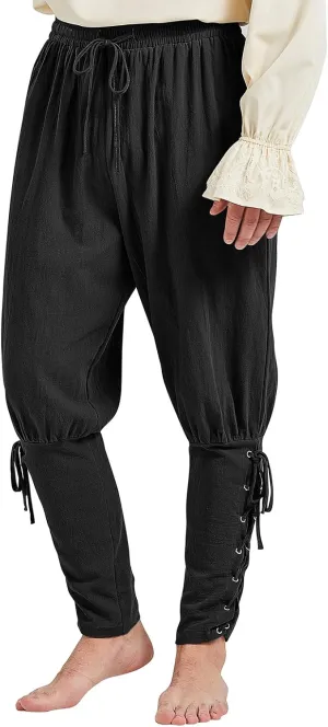 Men's Pirate Renaissance Pants with Ankle Banding - Medieval Viking Navigator Costume Cosplay - Drawstrings